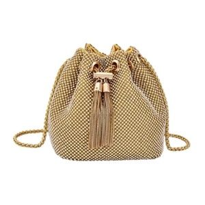 Gold Crystal Bucket Bag with Tassel lock (7282556)
